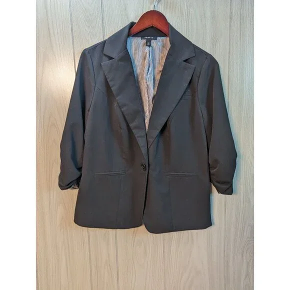 Torrid Blazer Womens Size 00 Black One Button Ruched 3/4 Sleeves Business Office - Picture 1 of 6